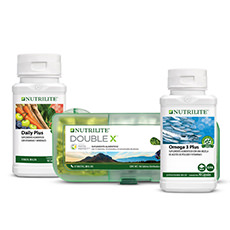 Productos Nutrilite: Proteína Vegetal, Daily y Omega 3 Plus, aportan vitaminas, minerales, Fitonutrientes y ácidos grasos omega 3.